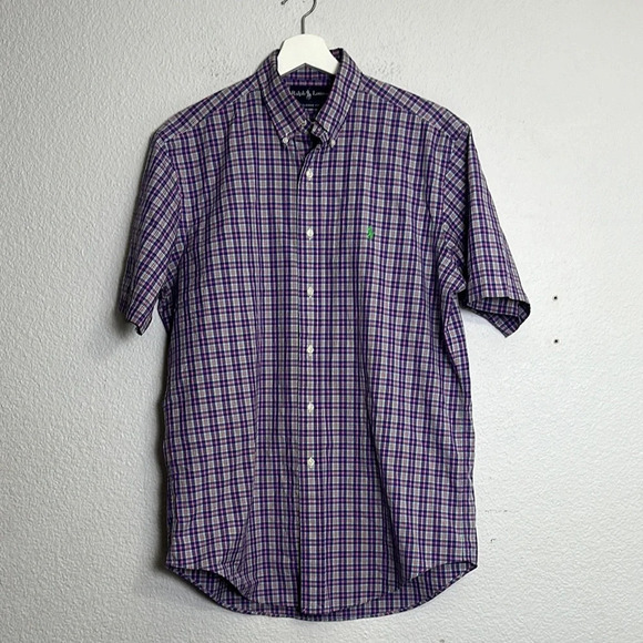Ralph Lauren Men’s Size Medium Classic Fit Purple Short Sleeve Button Down - Picture 2 of 8